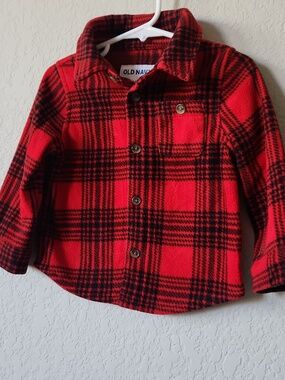 Old Navy Red and Black Plaid Fleece Button-Front Kids Shirt